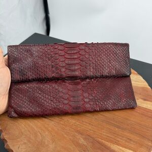 Genuine Python exotic snake Fold-over Clutch Purse by Archipelago Design red